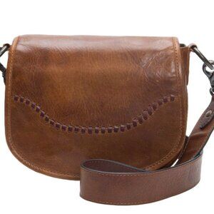 Women's Brown Frye Melissa Italian Leather Whipstitch Saddle Crossbody Bag Purse